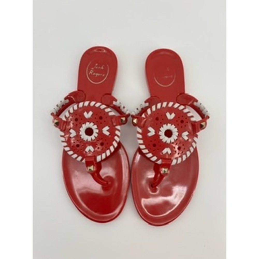 Jack Rogers Georgica Red White Jelly Sandals Whipstitch Thong Flip Flops Womens7